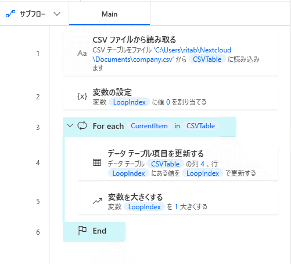 データ テーブル項目を更新する