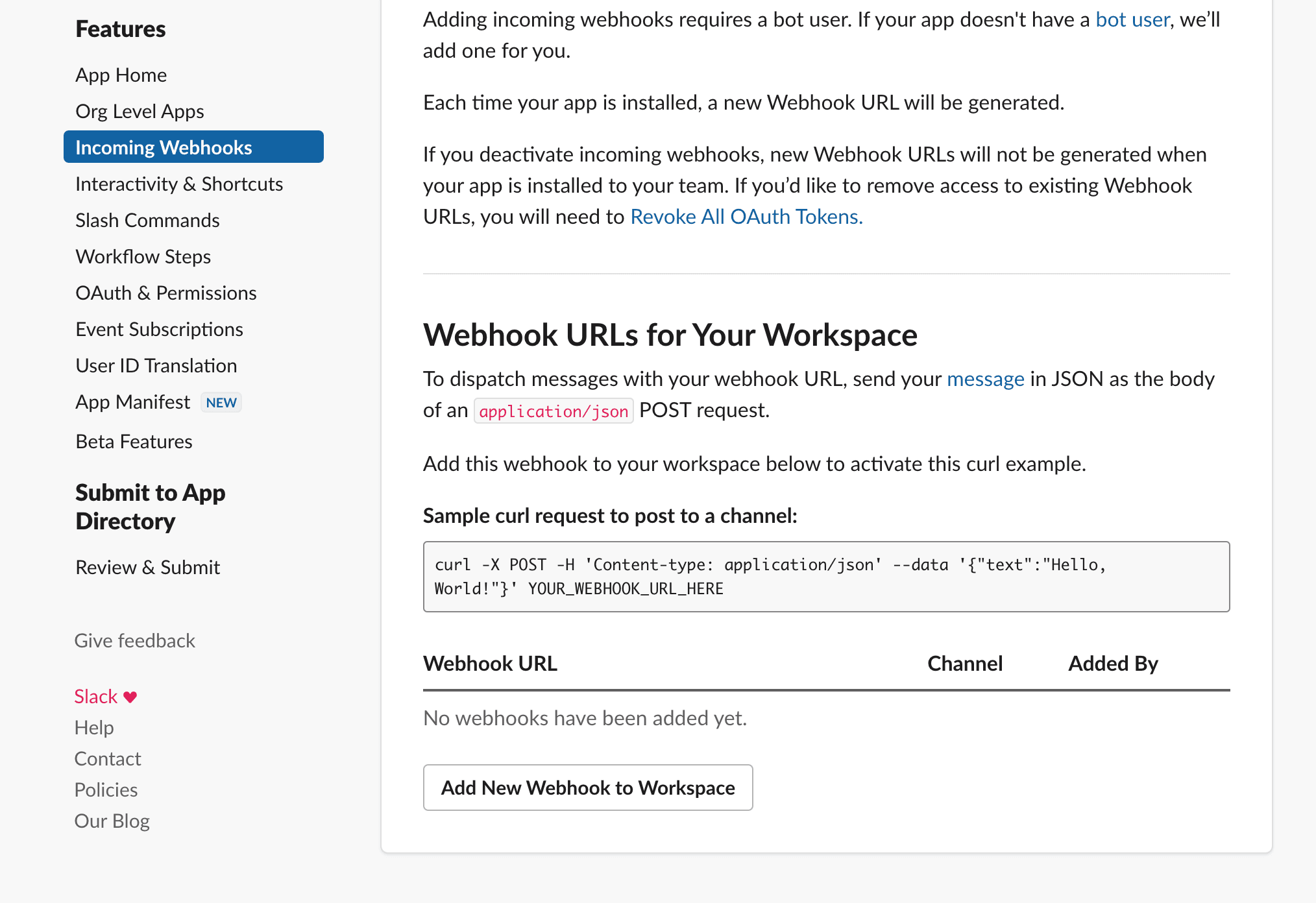 add new webhook to workspace