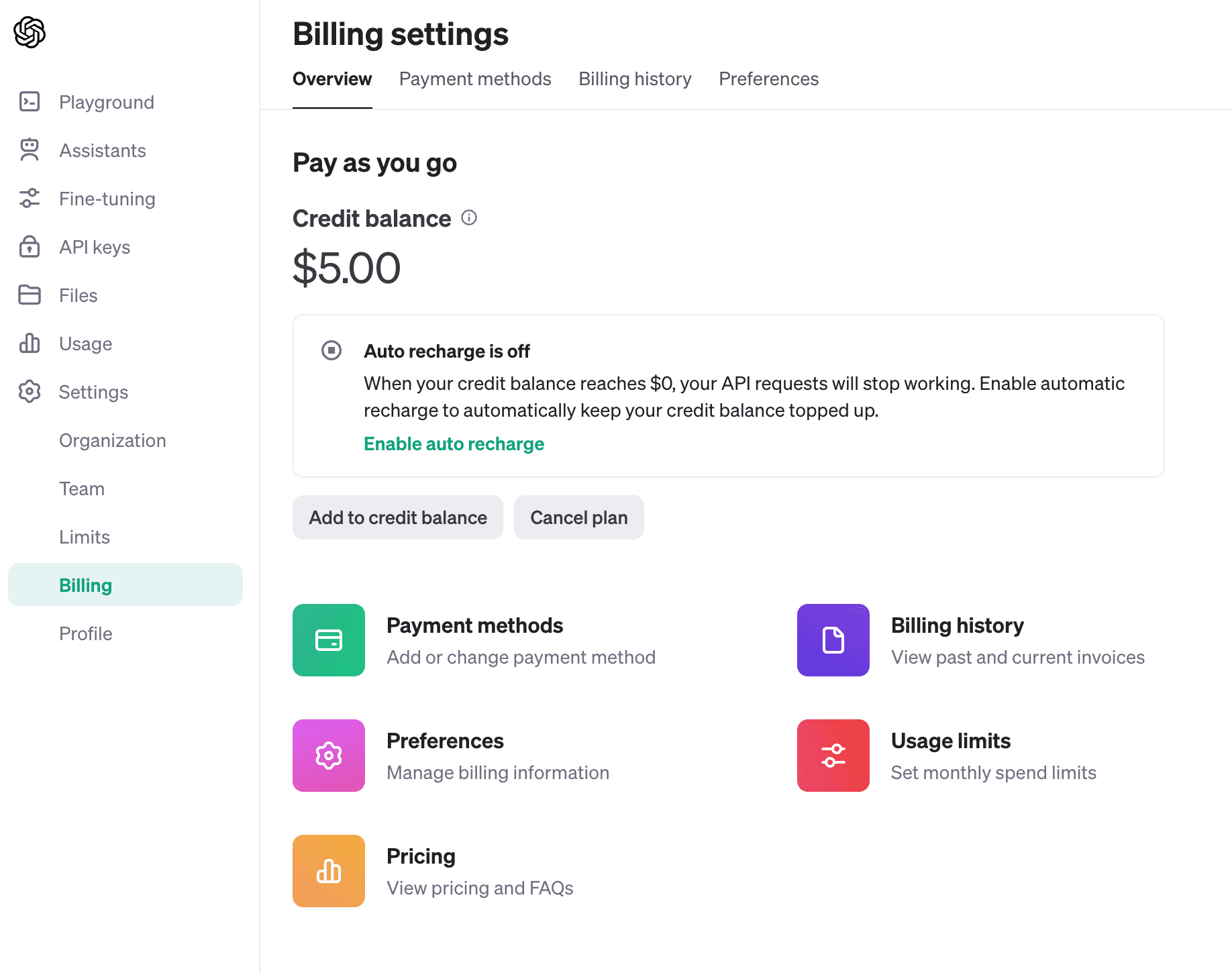 現在のプランがPay as you goに更新される