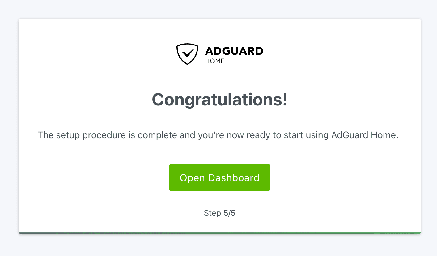 AdGuard Homeの設定完了画面