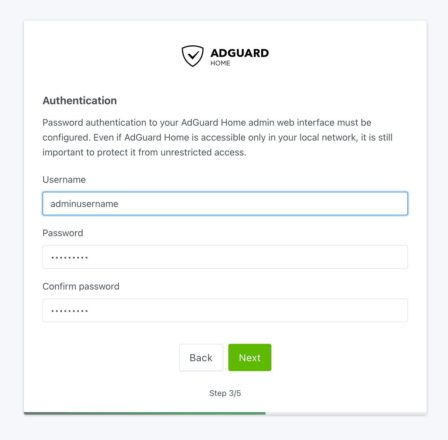 AdGuard Homeのユーザー設定画面