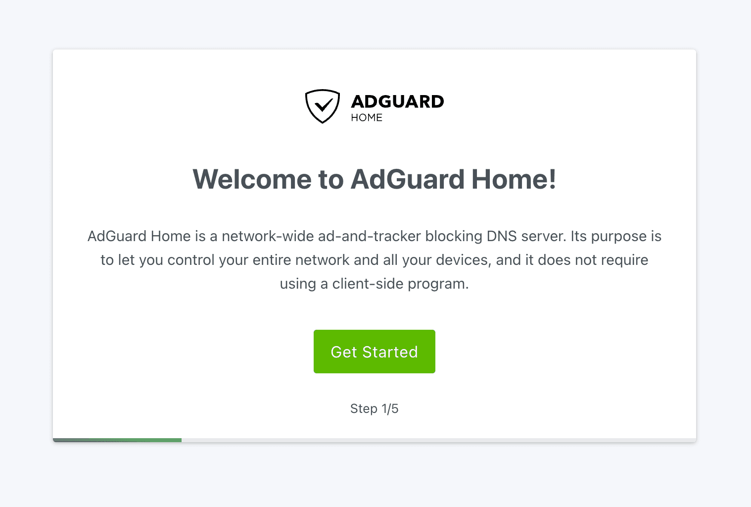 AdGuard HomeのWelcom画面