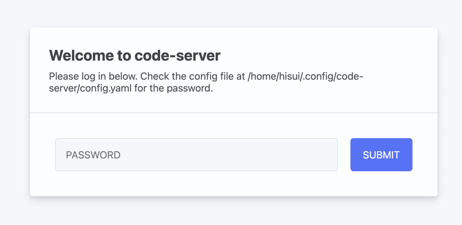 code-serverのパスワード入力画面