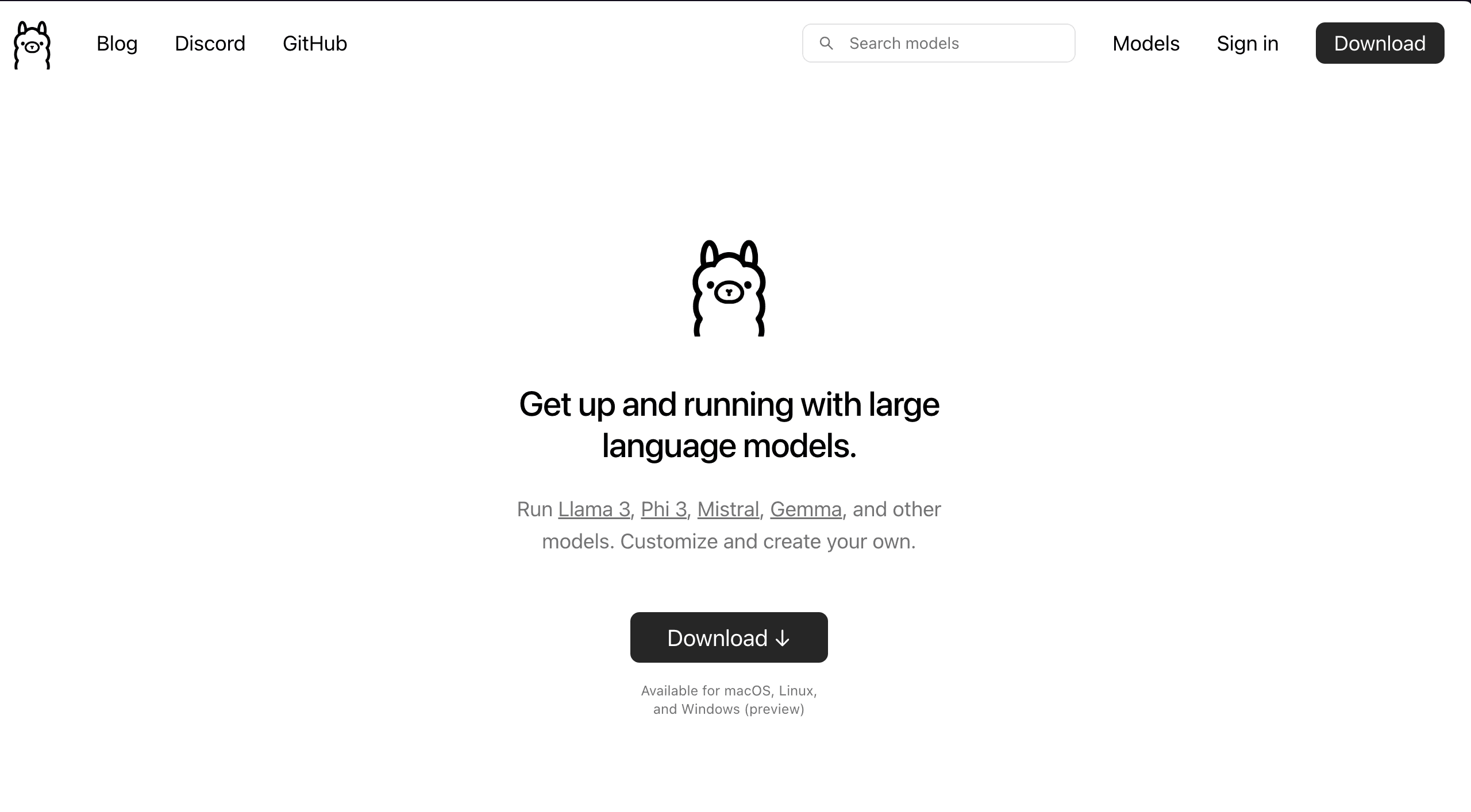 Ollamaの公式サイト